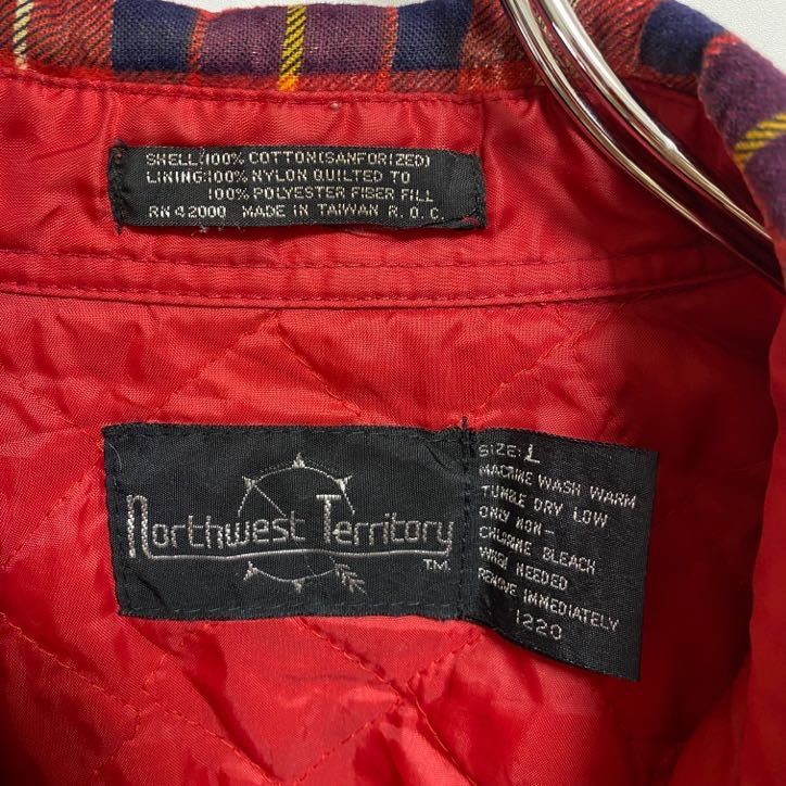 古着 used　Northwest Territory　長袖CPOシャツジャケット　タータンチェック柄　キルティング　赤　Lサイズ