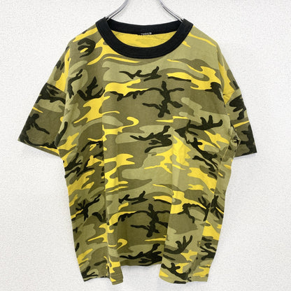 古着 used　半袖プリントTシャツ　クルーネック　シングルステッチ　迷彩柄　カモフラ　レトロデザイン　カーキ