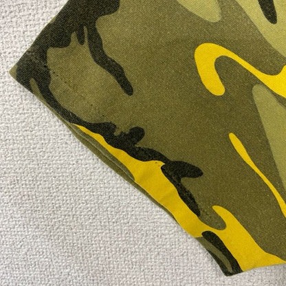 古着 used　半袖プリントTシャツ　クルーネック　シングルステッチ　迷彩柄　カモフラ　レトロデザイン　カーキ