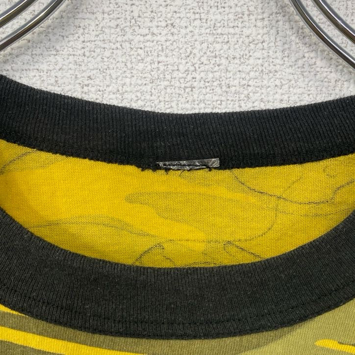 古着 used　半袖プリントTシャツ　クルーネック　シングルステッチ　迷彩柄　カモフラ　レトロデザイン　カーキ