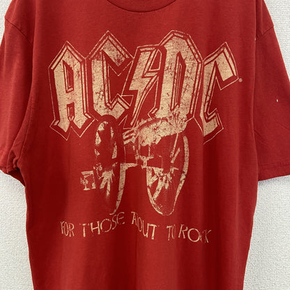 古着 used　OLDNAVY 　半袖バンドプリントTシャツ　AC/DC　カジュアルデザイン　赤　レトロ　クルーネック　XLサイズ