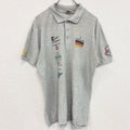 古着 used 　FRUIT OF THE LOOM　半袖プリントポロシャツ　バックプリント　レトロ　国旗　灰　グレー　Lサイズ