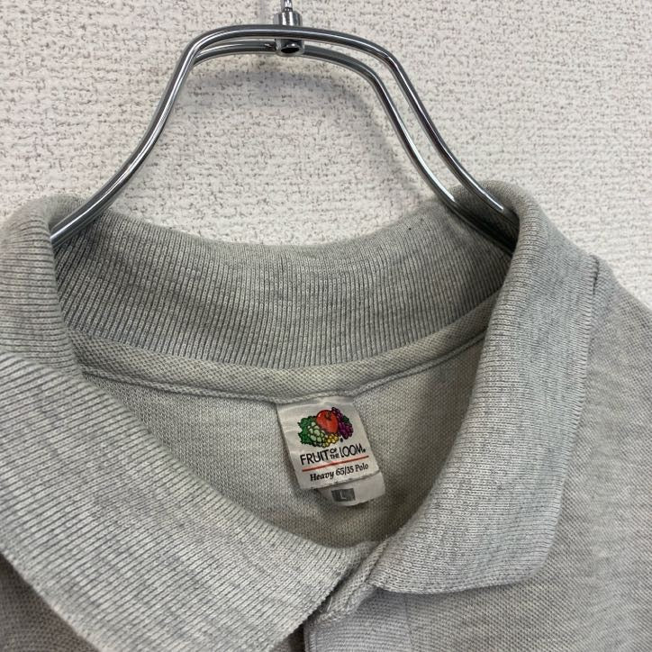 古着 used 　FRUIT OF THE LOOM　半袖プリントポロシャツ　バックプリント　レトロ　国旗　灰　グレー　Lサイズ