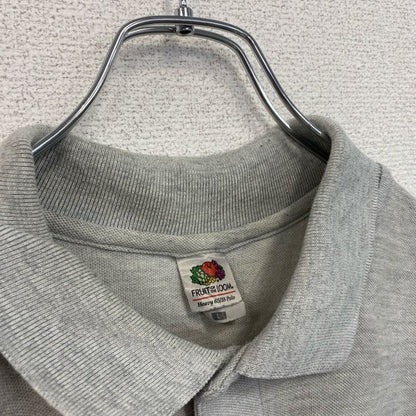 古着 used 　FRUIT OF THE LOOM　半袖プリントポロシャツ　バックプリント　レトロ　国旗　灰　グレー　Lサイズ
