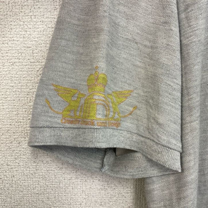 古着 used 　FRUIT OF THE LOOM　半袖プリントポロシャツ　バックプリント　レトロ　国旗　灰　グレー　Lサイズ