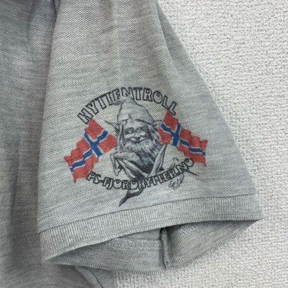古着 used 　FRUIT OF THE LOOM　半袖プリントポロシャツ　バックプリント　レトロ　国旗　灰　グレー　Lサイズ