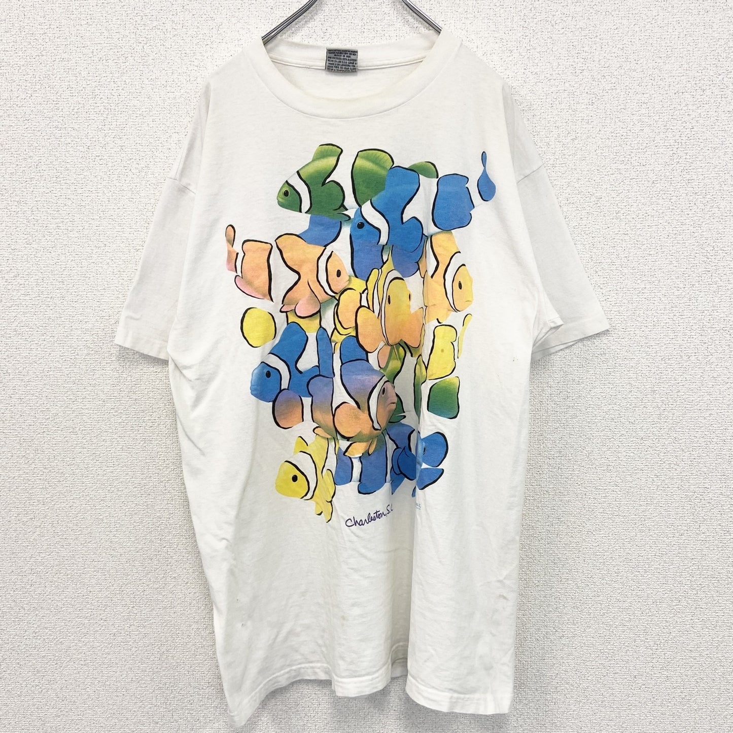 古着 used　DOLPHIN ドルフィン　半袖プリントTシャツ　カクレクマノミ　カジュアル　US製　白　クルーネック　XLサイズ