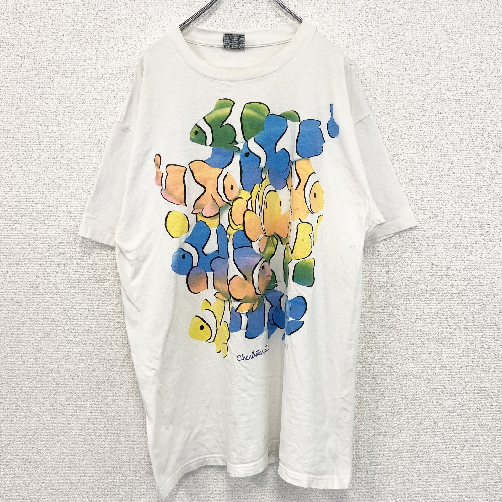 古着 used　DOLPHIN ドルフィン　半袖プリントTシャツ　カクレクマノミ　カジュアル　US製　白　クルーネック　XLサイズ