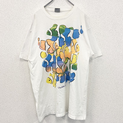 古着 used　DOLPHIN ドルフィン　半袖プリントTシャツ　カクレクマノミ　カジュアル　US製　白　クルーネック　XLサイズ