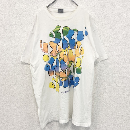 古着 used　DOLPHIN ドルフィン　半袖プリントTシャツ　カクレクマノミ　カジュアル　US製　白　クルーネック　XLサイズ