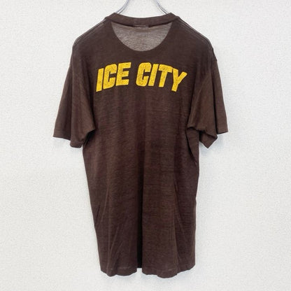 古着 used　90s　半袖プリントTシャツ　USA製　薄手　シングルステッチ　クルーネック　茶色　ブラウン　Lサイズ