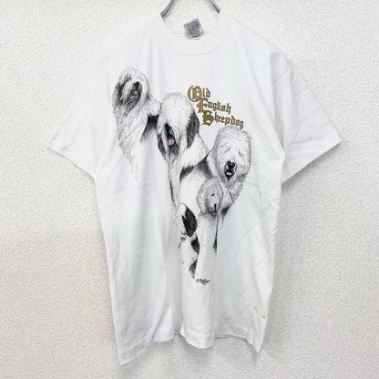 古着 used　90s　半袖アニマルプリントTシャツ　犬　オールドイングリッシュシープドッグ　シングルステッチ　Mサイズ