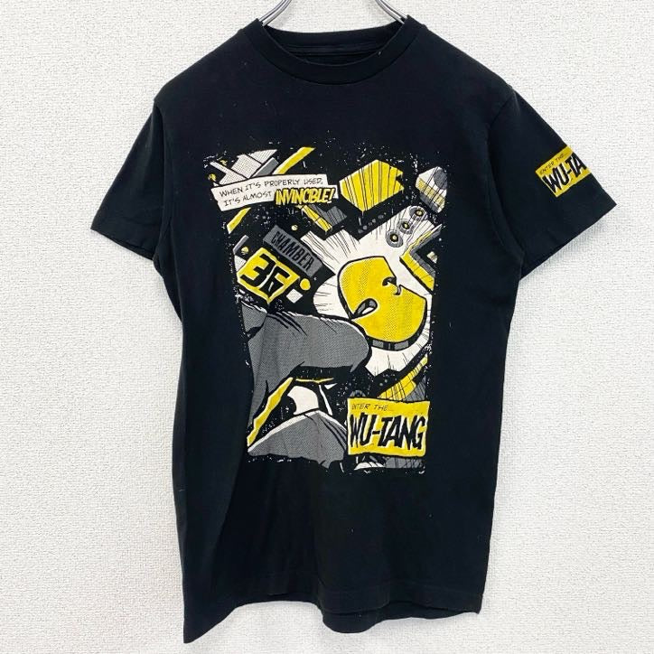 古着 used　ウータン・クラン　半袖バンドプリントTシャツ　ヒップホップ　レトロデザイン　クルーネック　黒　ブラック　Ｓサイズ