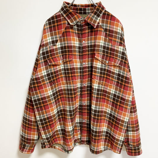 古着 used　WORKWEAR　長袖CPOシャツジャケット　チェック柄　ボア裏地　ビックシルエット　赤　オレンジ　XXLサイズ