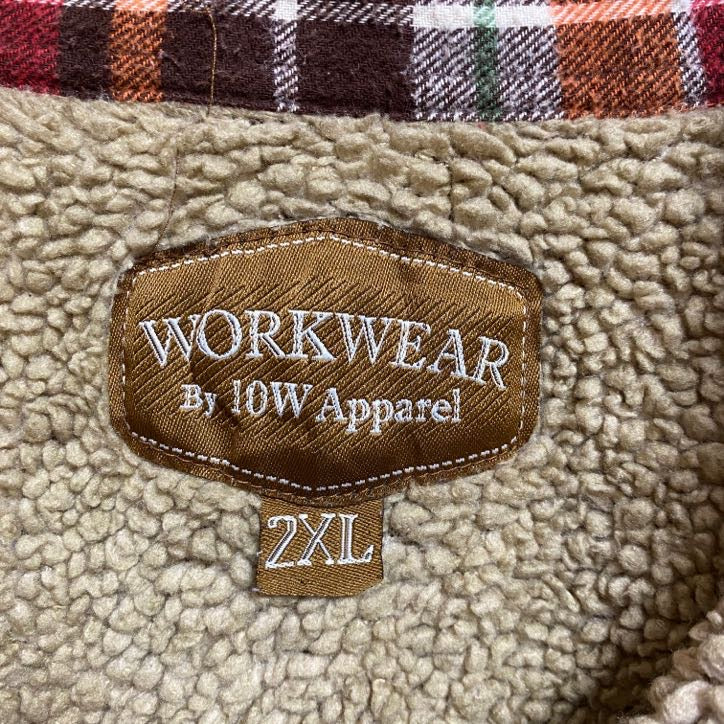 古着 used　WORKWEAR　長袖CPOシャツジャケット　チェック柄　ボア裏地　ビックシルエット　赤　オレンジ　XXLサイズ