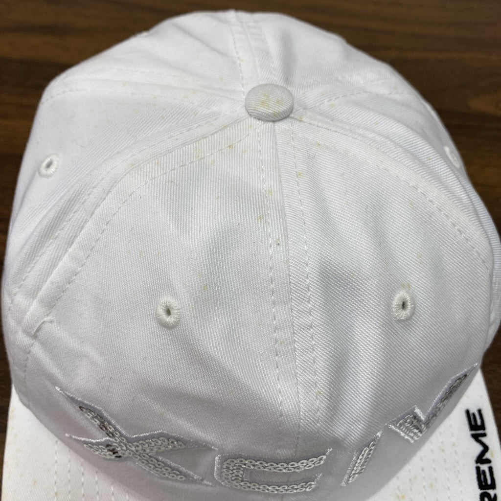 SUPREME　シュプリーム　キャップ　刺繍ロゴ　スパンコール　白　ホワイト