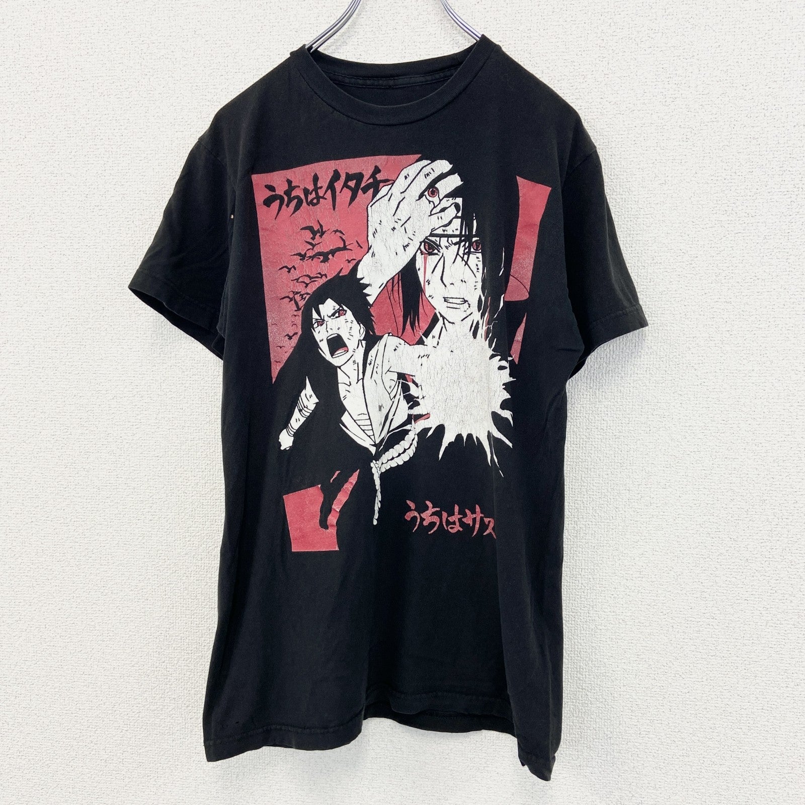 古着 used　NARUTO ナルト 　半袖オリジナルアニメプリントTシャツ　うちはサスケ　黒　カジュアル　クルーネック　Mサイズ