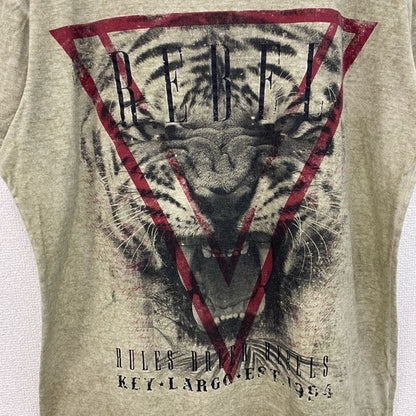 古着 used　半袖アニマルプリントTシャツ　虎　トラ　タイガー　レトロデザイン　クルーネック　カーキー　Lサイズ