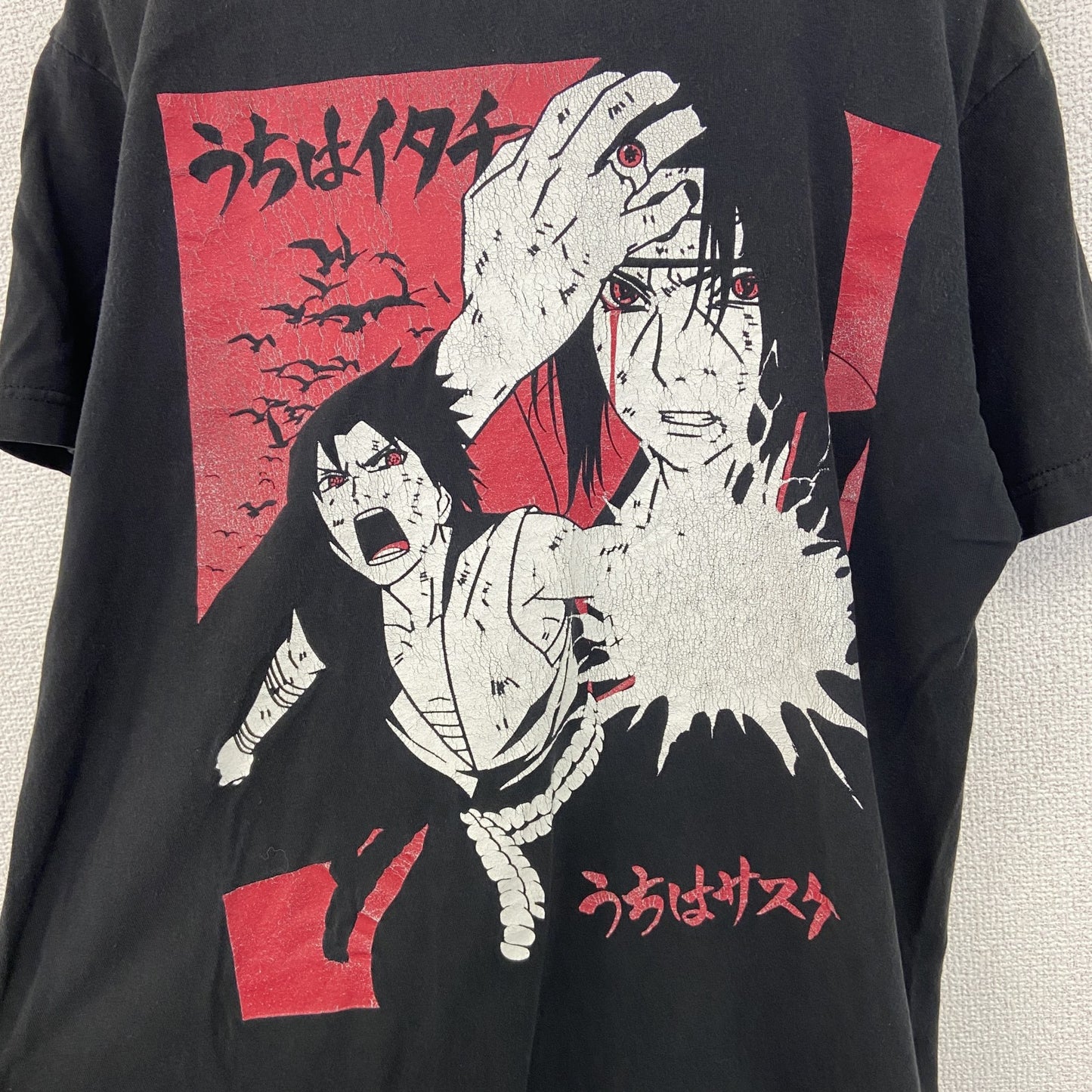 古着 used　NARUTO ナルト 　半袖オリジナルアニメプリントTシャツ　うちはサスケ　黒　カジュアル　クルーネック　Mサイズ
