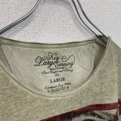 古着 used　半袖アニマルプリントTシャツ　虎　トラ　タイガー　レトロデザイン　クルーネック　カーキー　Lサイズ