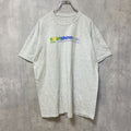 古着 used　半袖プリントTシャツ　クルーネック　霜降りカラー　バックプリント　レトロデザイン　Lサイズ