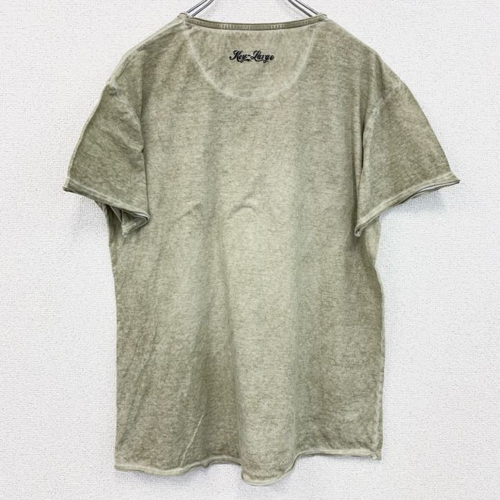 古着 used　半袖アニマルプリントTシャツ　虎　トラ　タイガー　レトロデザイン　クルーネック　カーキー　Lサイズ