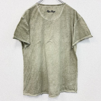 古着 used　半袖アニマルプリントTシャツ　虎　トラ　タイガー　レトロデザイン　クルーネック　カーキー　Lサイズ