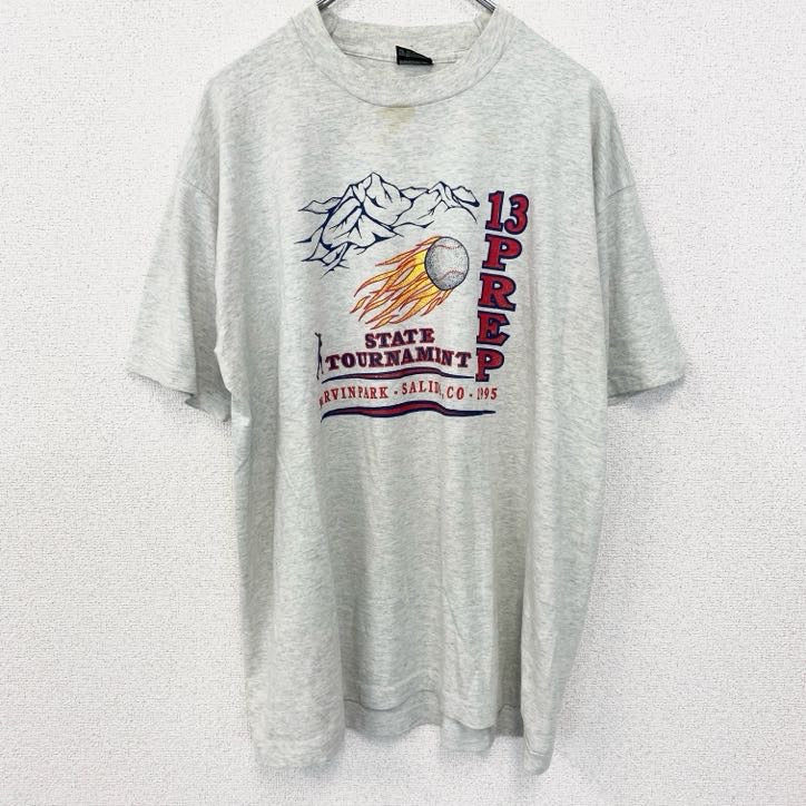古着 used　90s　半袖プリントTシャツ　USA製　野球　シングルステッチ　クルーネック　灰色　グレー　XLサイズ