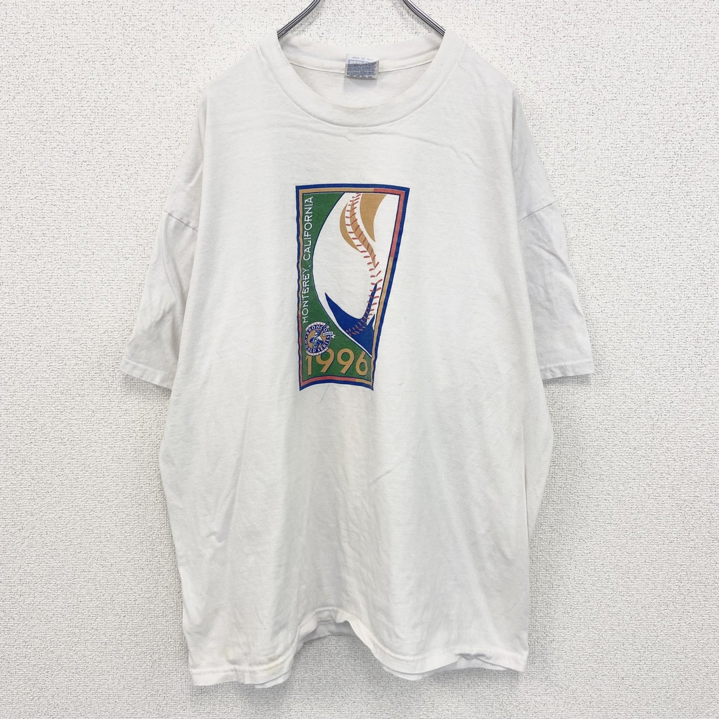 古着 used　Hanes ヘインズ 　半袖プリントTシャツ　白　シングルステッチ　90s　野球　クルーネック　XXLサイズ
