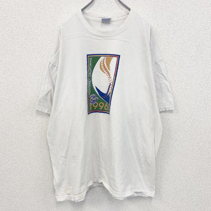 古着 used　Hanes ヘインズ 　半袖プリントTシャツ　白　シングルステッチ　90s　野球　クルーネック　XXLサイズ