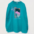 古着 used　90s　長袖プリントTシャツ　USA製　コットン100%　シングルステッチ　クルーネック　グリーン　XLサイズ