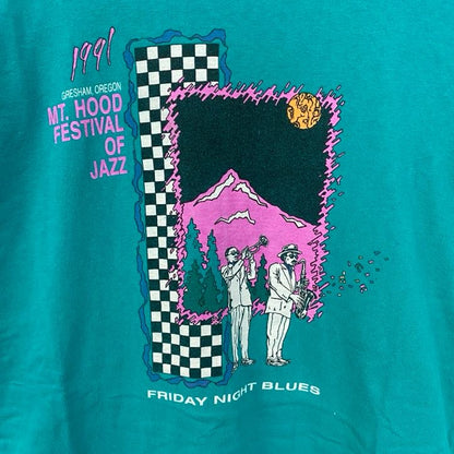 古着 used　90s　長袖プリントTシャツ　USA製　コットン100%　シングルステッチ　クルーネック　グリーン　XLサイズ