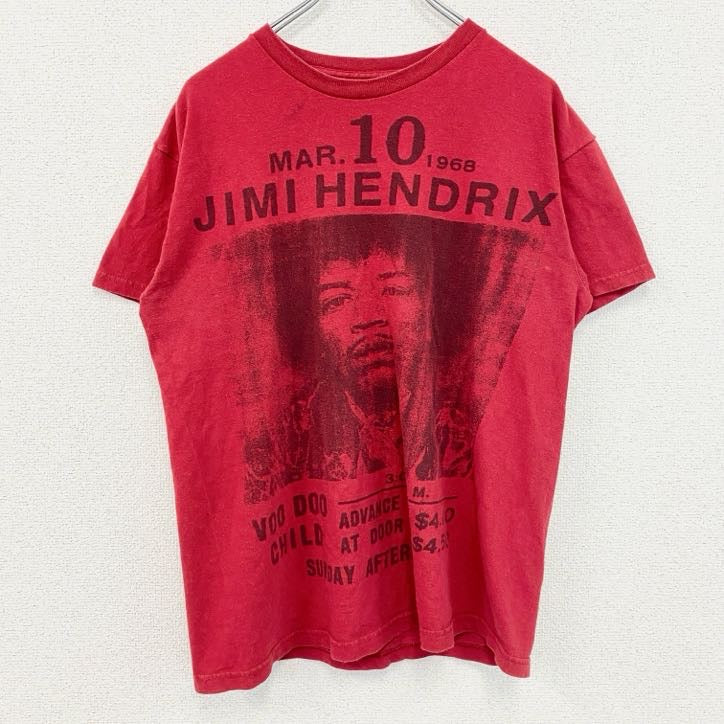 古着 used　半袖バンドプリントTシャツ　ジミ・ヘンドリックス　ロック　レトロデザイン　クルーネック　赤　レッド　