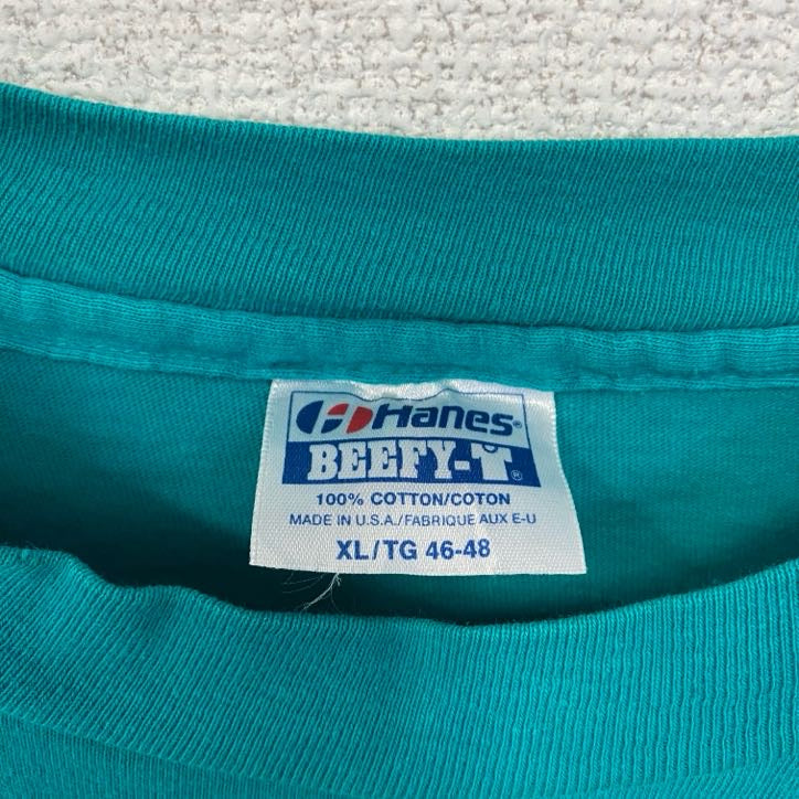 古着 used　90s　長袖プリントTシャツ　USA製　コットン100%　シングルステッチ　クルーネック　グリーン　XLサイズ