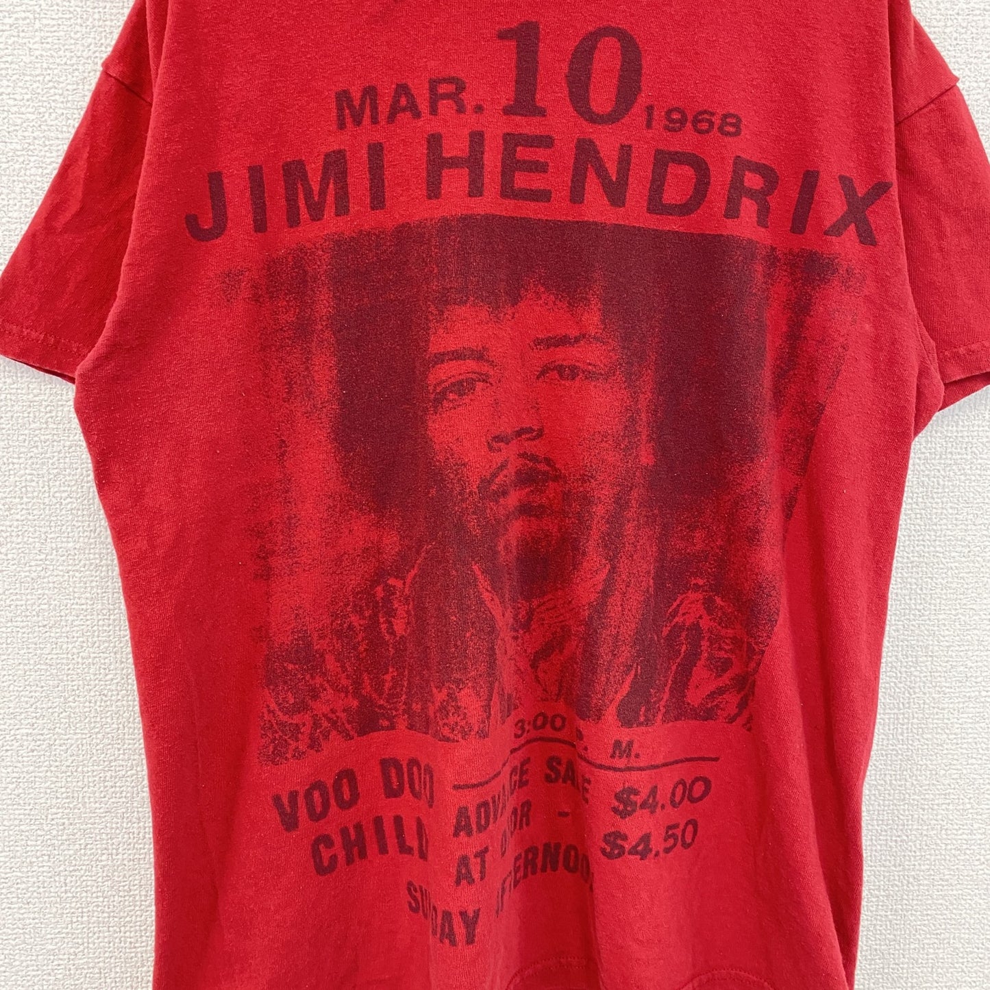古着 used　半袖バンドプリントTシャツ　ジミ・ヘンドリックス　ロック　レトロデザイン　クルーネック　赤　レッド　