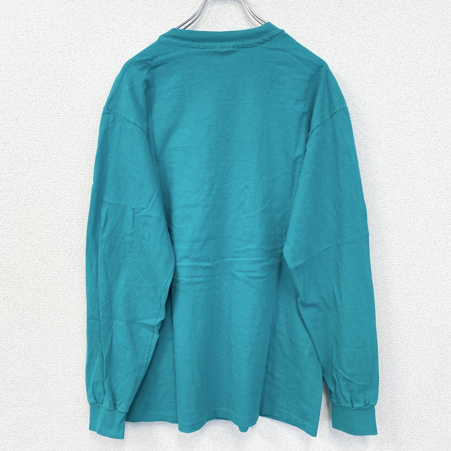 古着 used　90s　長袖プリントTシャツ　USA製　コットン100%　シングルステッチ　クルーネック　グリーン　XLサイズ