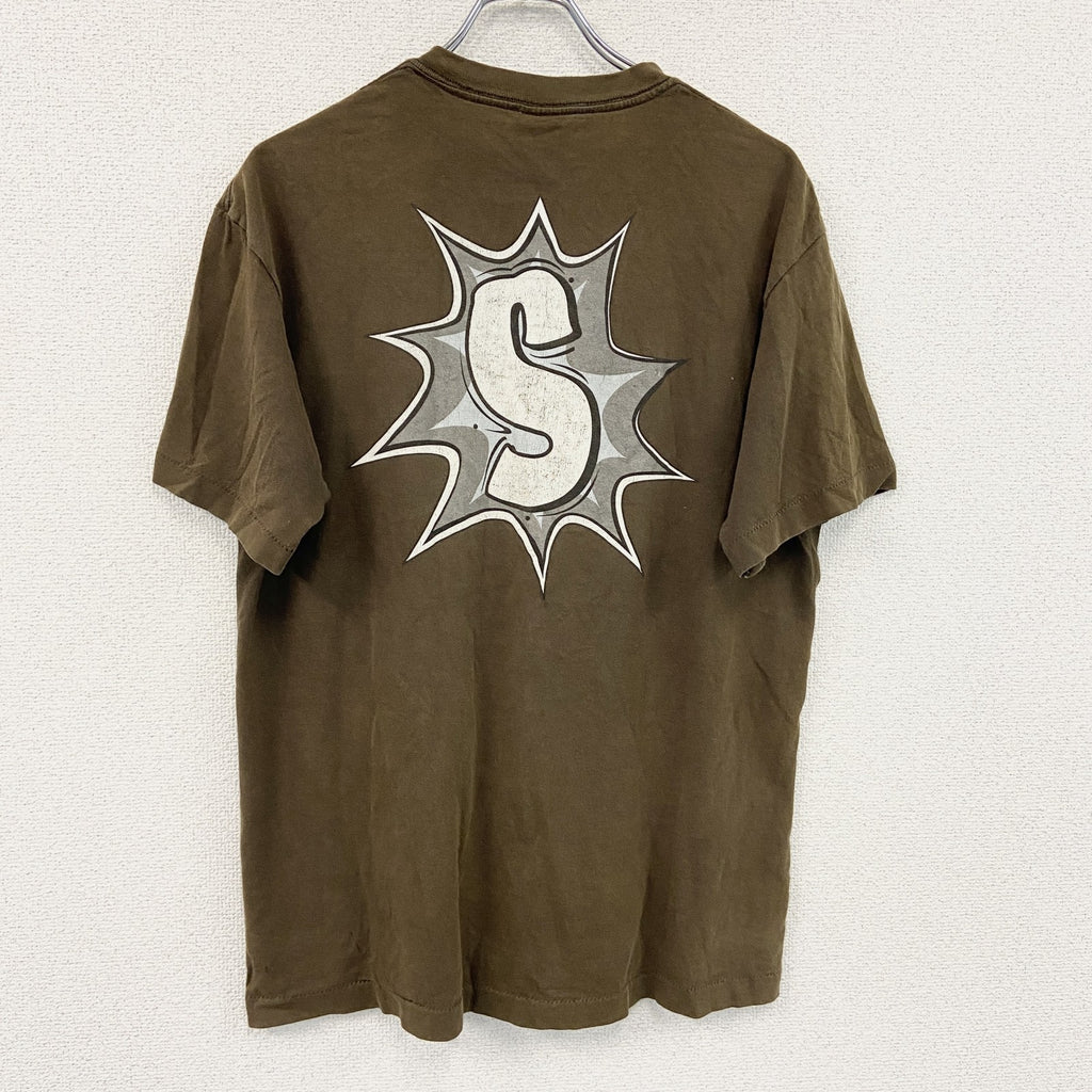 OLD STUSSY　オールドステューシ　半袖プリントTシャツ　シングルステッチ　茶色　ブラウン　Lサイズ