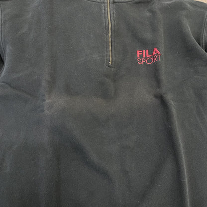 古着 used　FILA フィラ　長袖ハーフジップスウェット　トレーナー　ワンポイントロゴ刺繍　コットン　ハイネック　Lサイズ