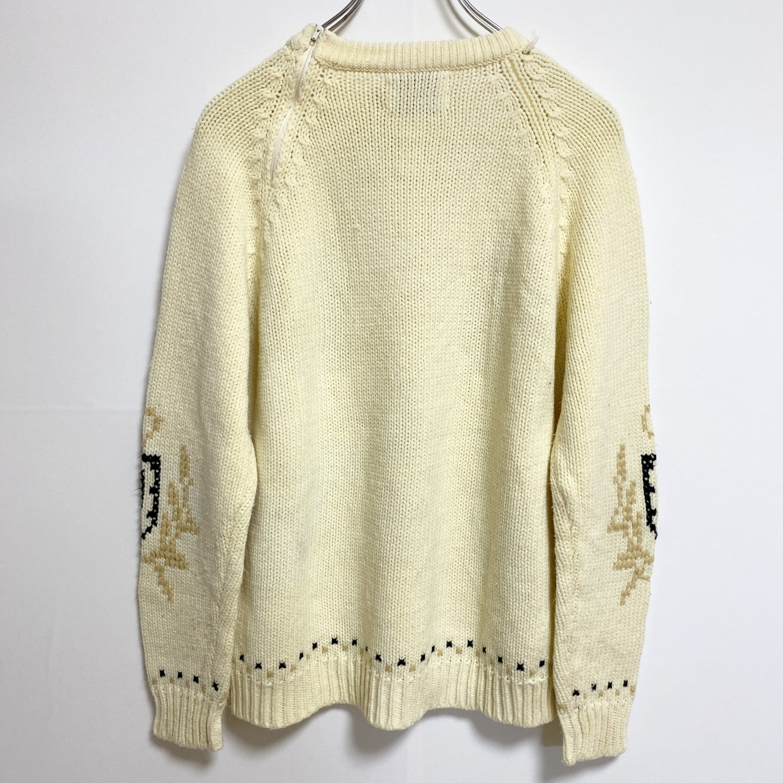 古着 used　Kimlon　長袖デザインニット　セーター　カニ　レトロデザイン　アイボリー　クルーネック　秋冬服　Lサイズ