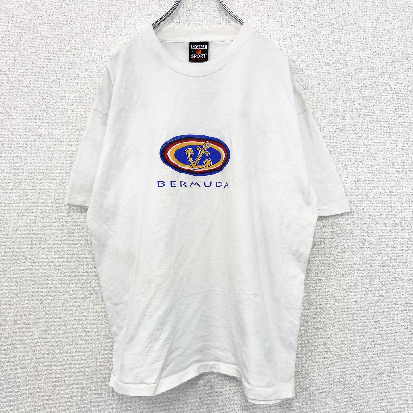 古着 used　SIGUNAL SPORT　半袖プリントTシャツ　BERMUDA　白　シングルステッチ　90s　XLサイズ