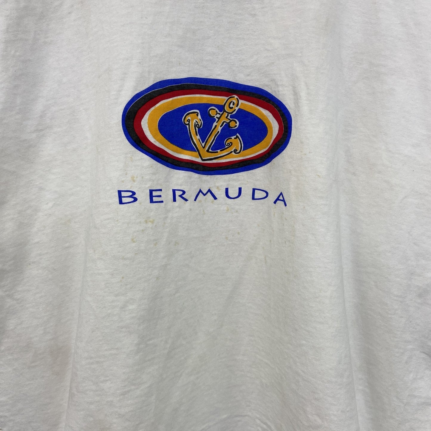 古着 used　SIGUNAL SPORT　半袖プリントTシャツ　BERMUDA　白　シングルステッチ　90s　XLサイズ
