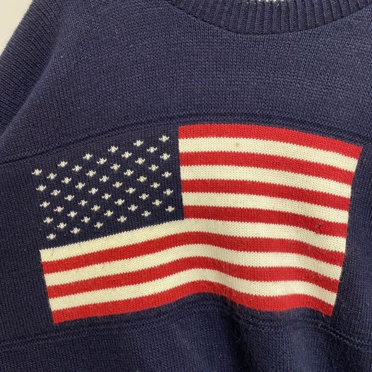～90s　NEW ERA　ニューエラ　USA製　長袖デザインニット　セーター　星条旗　国旗　秋冬服　Ｌサイズ