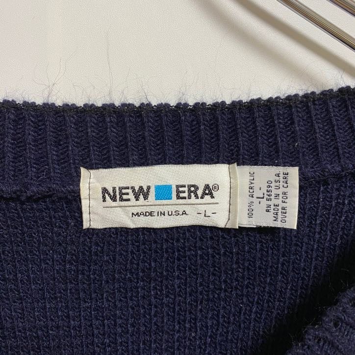 ～90s　NEW ERA　ニューエラ　USA製　長袖デザインニット　セーター　星条旗　国旗　秋冬服　Ｌサイズ