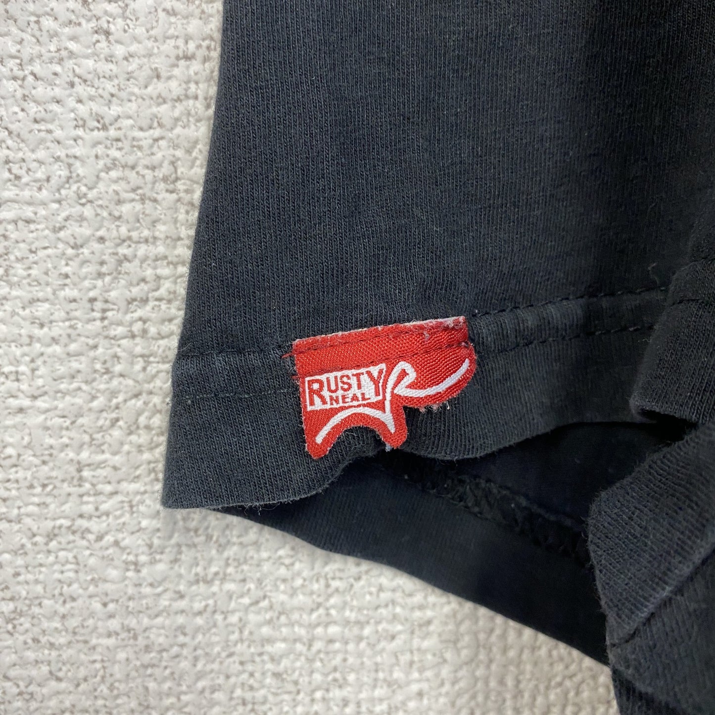 古着 used　RUSTY　半袖プリントTシャツ　レトロデザイン　クルーネック　ロゴ刺繍　黒　ブラック　XXLサイズ