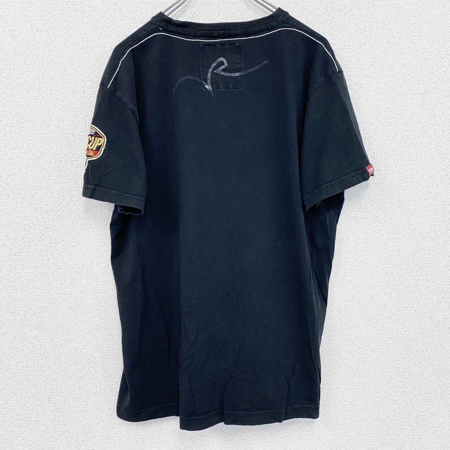 古着 used　RUSTY　半袖プリントTシャツ　レトロデザイン　クルーネック　ロゴ刺繍　黒　ブラック　XXLサイズ
