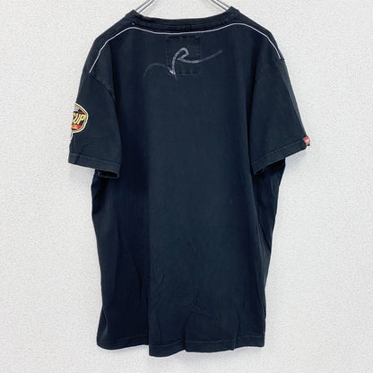 古着 used　RUSTY　半袖プリントTシャツ　レトロデザイン　クルーネック　ロゴ刺繍　黒　ブラック　XXLサイズ