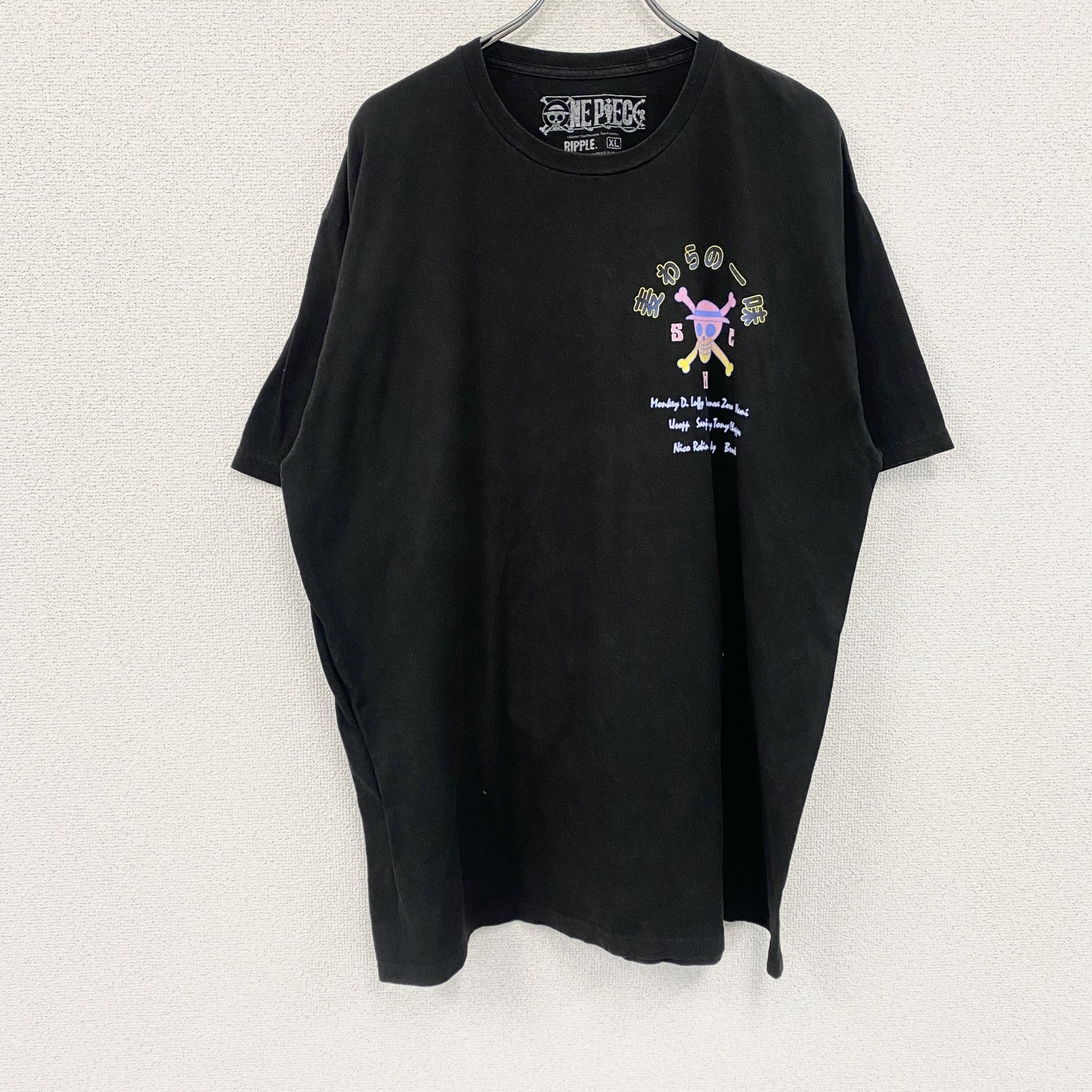 ONE PIECE　ワンピース　麦わらの一味　半袖プリントアニメTシャツ　キャラクター　黒　ブラック　XLサイズ