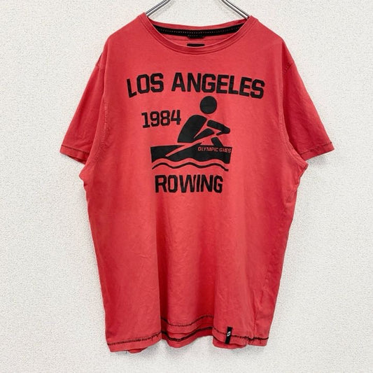 古着 used　90s　半袖プリントTシャツ　シングルステッチ　ロサンゼルス　レトロ　クルーネック　赤　レッド　XXLサイズ
