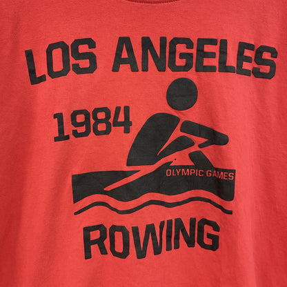 古着 used　90s　半袖プリントTシャツ　シングルステッチ　ロサンゼルス　レトロ　クルーネック　赤　レッド　XXLサイズ