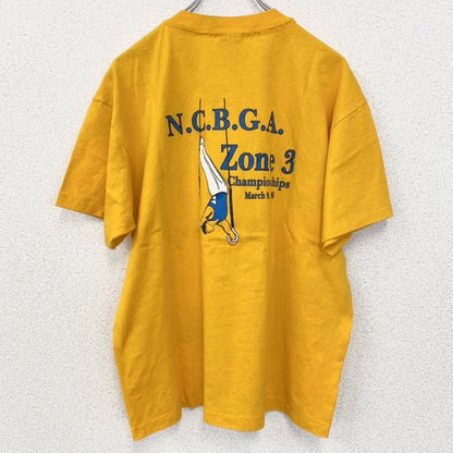古着 used　ヘインズ　ヘビーウエイト　90s　半袖プリントTシャツ　USA製　新体操　シングルステッチ　イエロー　Lサイズ